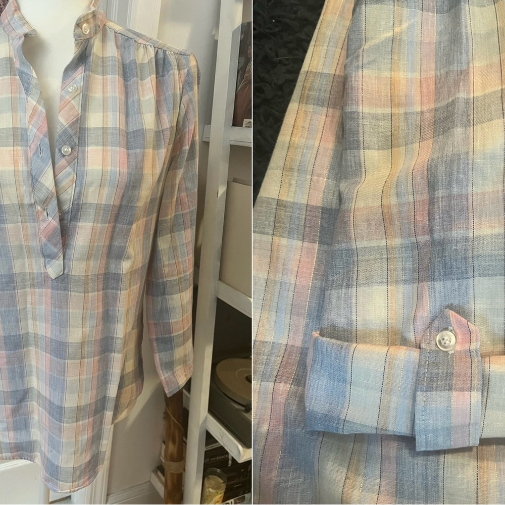 Plaid blouse with roll-up sleeves